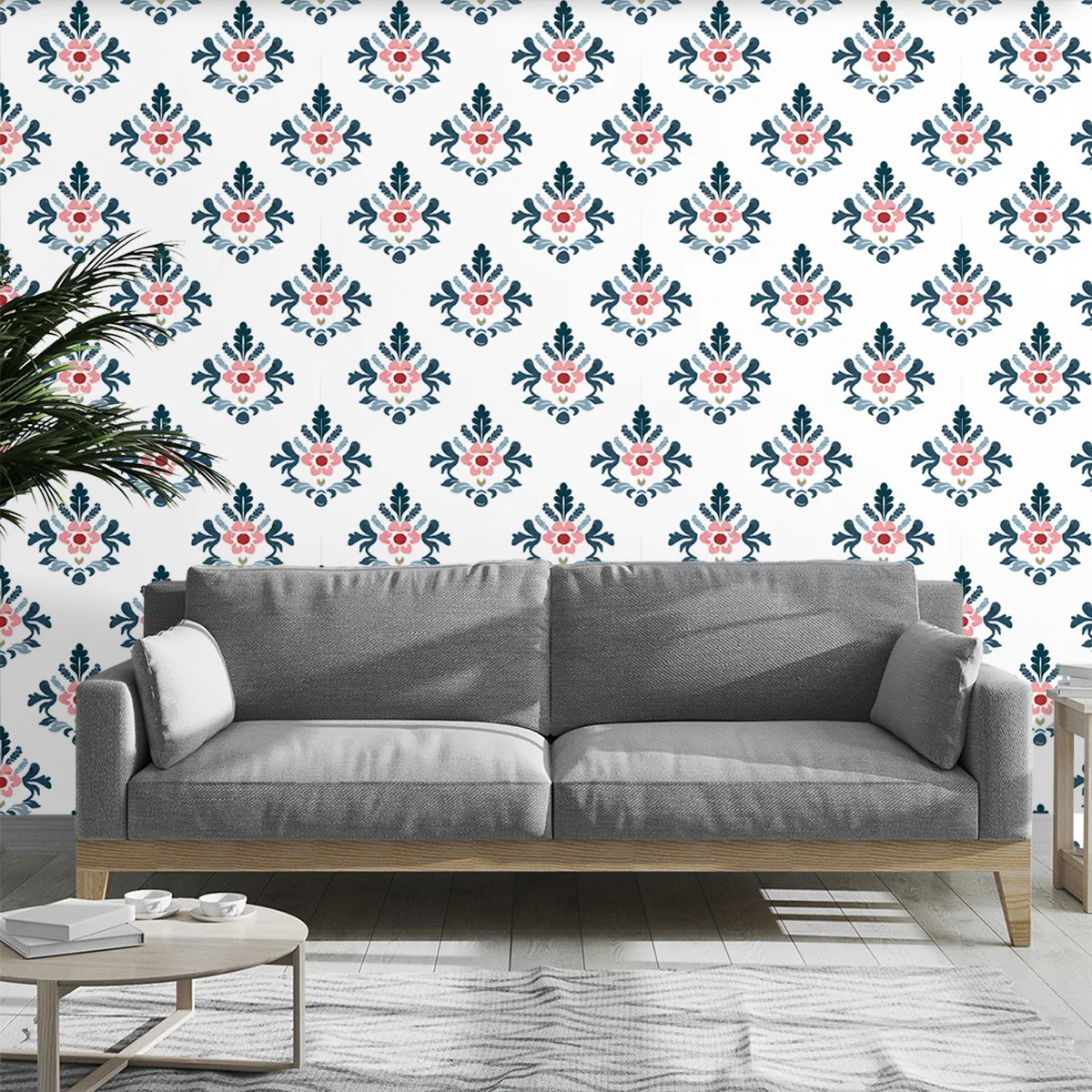Vintage Damask Pink Floral Peel and Stick Wallpaper Boho Contact Paper Removable Wall Mural for Living Room Bedroom Cabinet