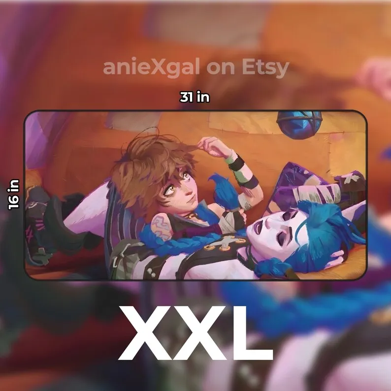 لوحة ماوس كبيرة من Jinx And Isha Arcane Gaming XL، حصيرة مكتب ألعاب، Arcane، Gaming، Jinx، Isha، Vi، ألعاب Arcan، League of Legends