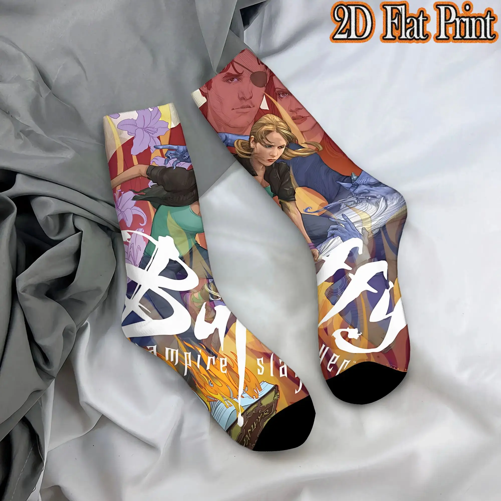 Fashion Vintage Vampire Slayer Buffy  Men's  CompressionSock Unisex  Funny Mid-Calf Socks