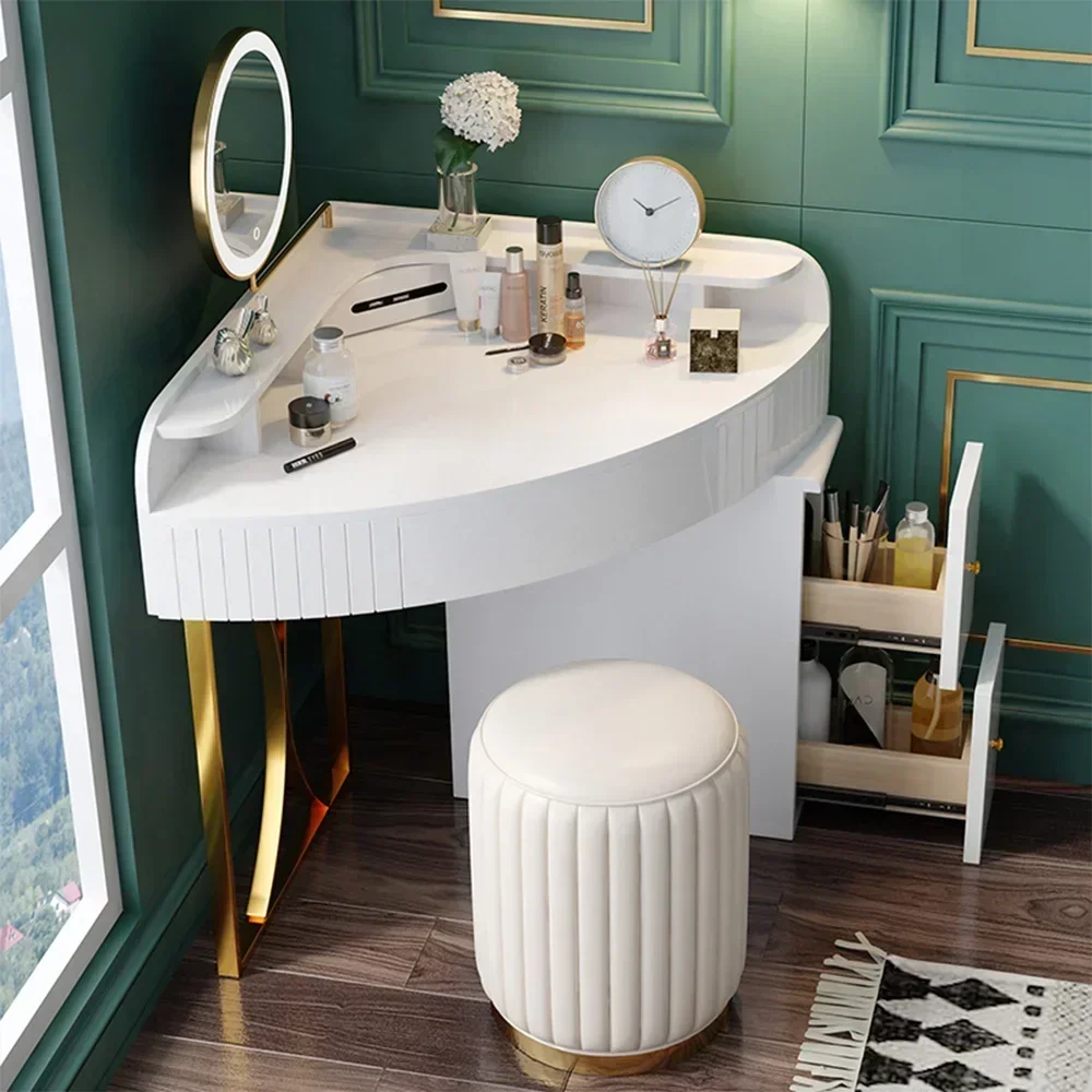 

l Corner Dresser Desk Dressing Table Wooden Makeup Table Led Lights Vanity With Drawers Storage