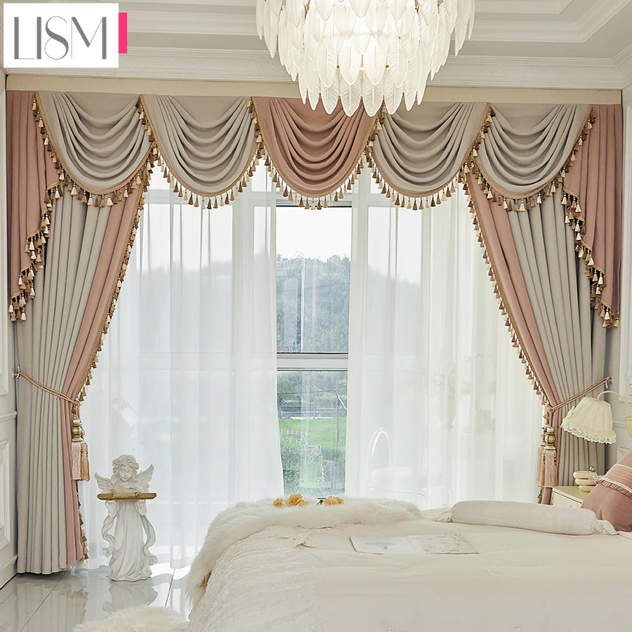 

New French Light Luxury Chenille Curtains Blackout Living Room Bedroom High-end Color Matching High-end Villa Custom Valance