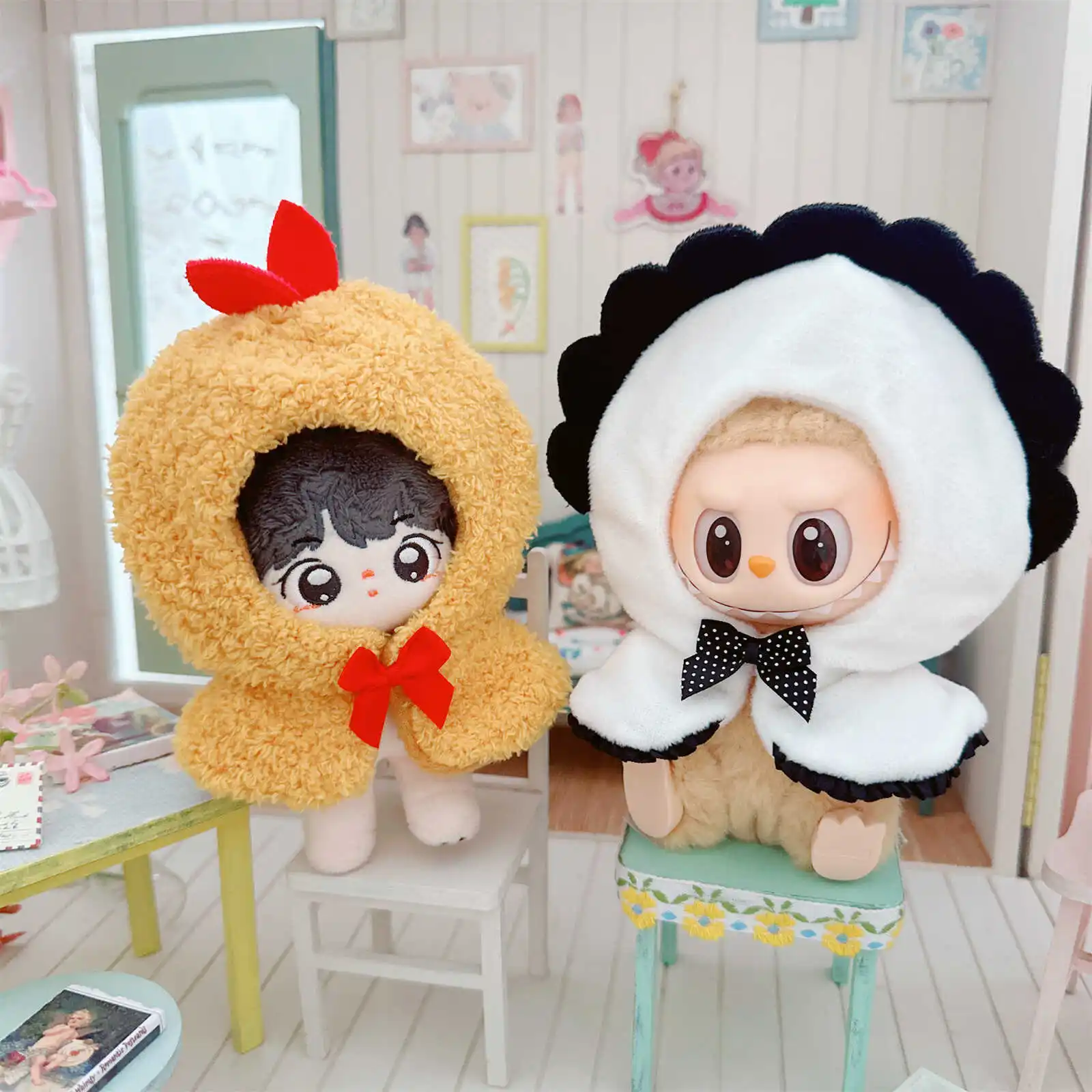 10cm Kawaii Idol Doll Clothes for Cute Simulation Oyster Fried Shrimp Coat Shawl Cloak Dress Up Plush Doll Change Clothes Game