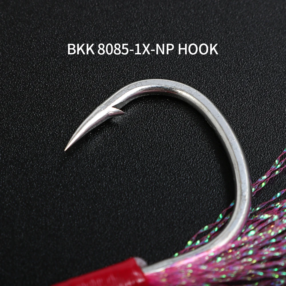 CASTFUN Assist Hook High Carbon Steel Hook Slow Jig With 8 Braided PE line and Feather Saltwater Fishing Hook 2pcs/1Bag