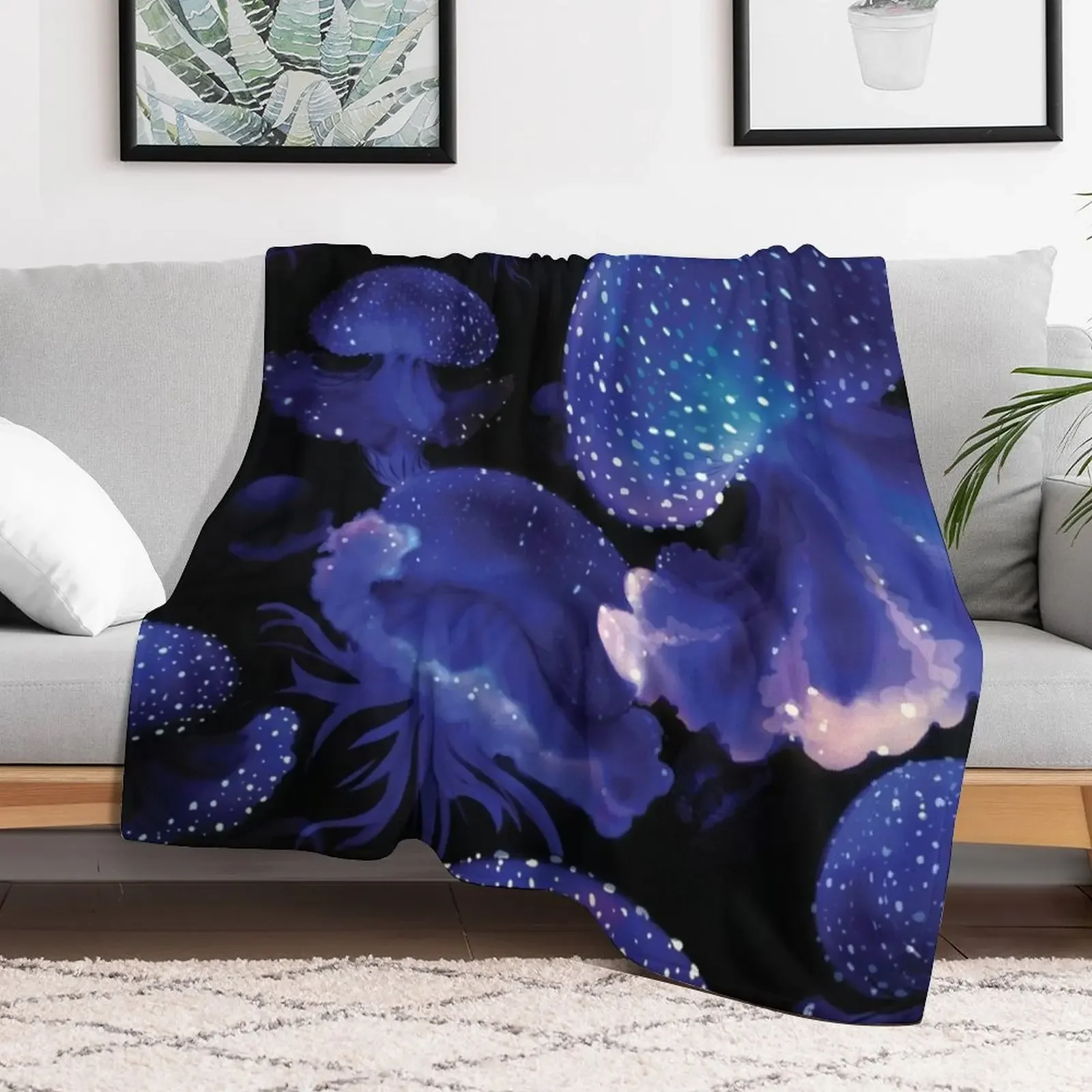 Blacklight Jellyfish Throw Blanket Hairy Soft Blankets