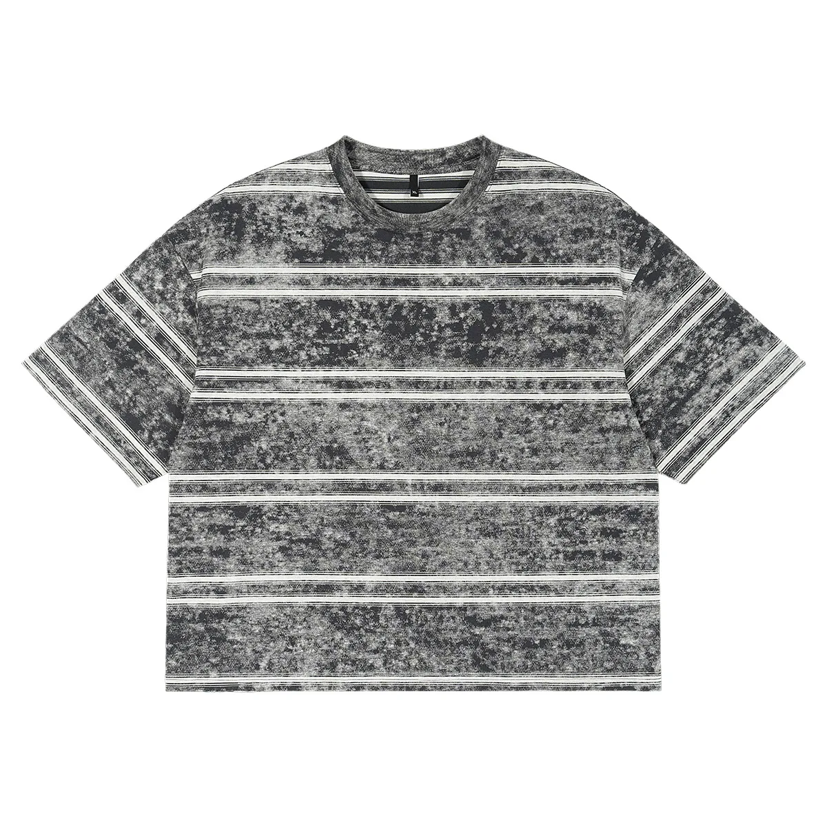 Summer Mens Heavyweight 260g Stripe T-Shirt Retro Washed Cotton Relaxed Fit,Vintage Distressed Short Sleeve,Streetwear Essential