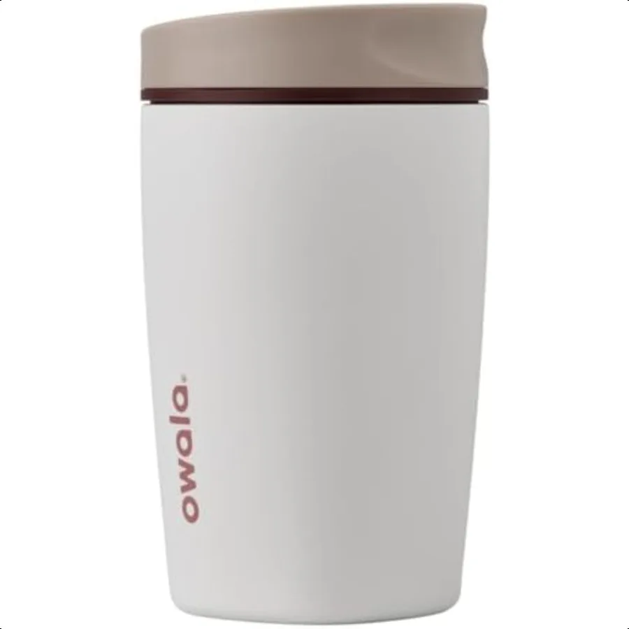 

SmoothSip Slider Insulated Stainl Steel Coffee Tumbler Reusable Iced Coffee Cup Hot Coffee Travel Mug BPA Free 12 oz Tan White