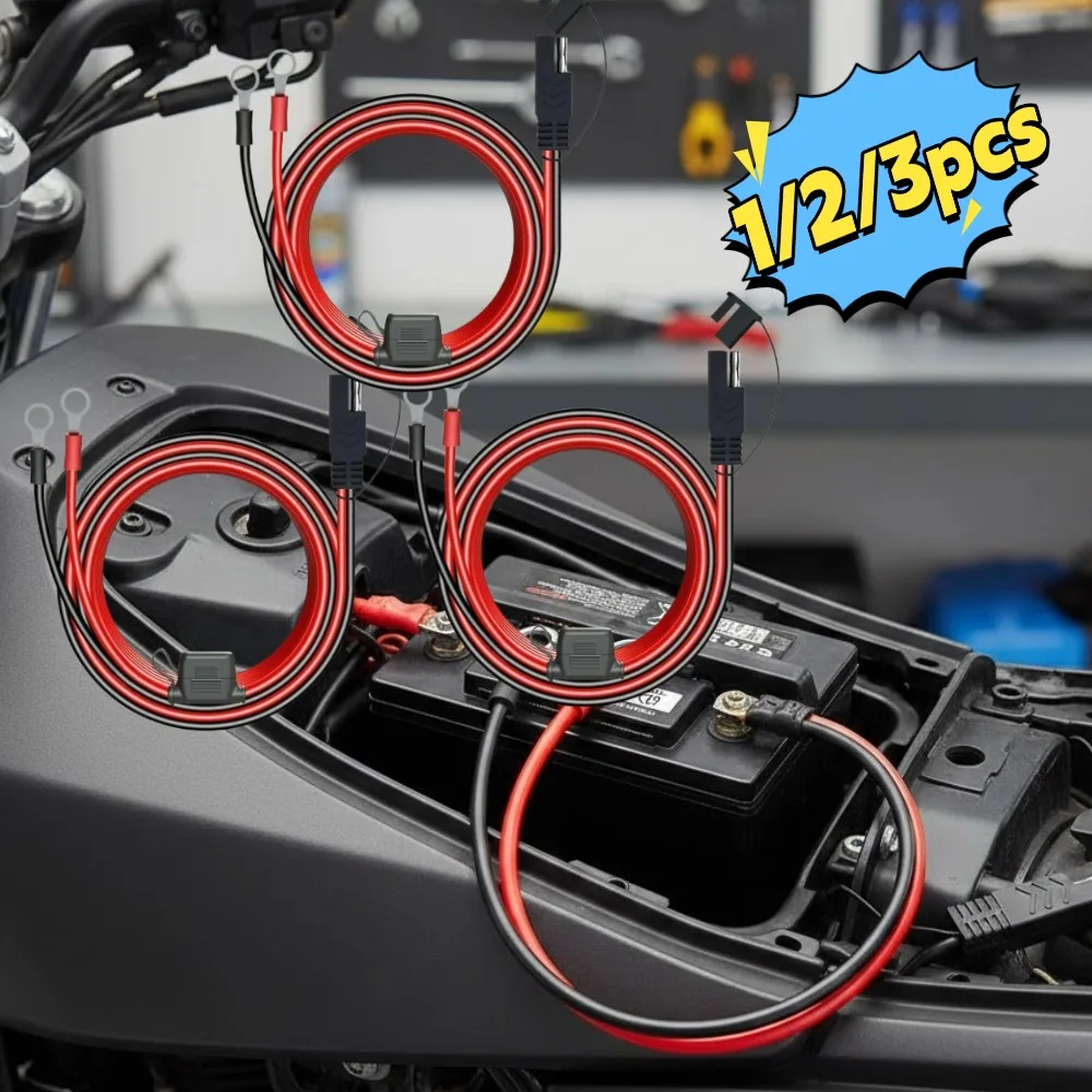 16AWG SAE 2 Pin Quick Disconnect To O Ring Terminal Harness Connecter with 10A Fuse for Battery Charger Cable Connector