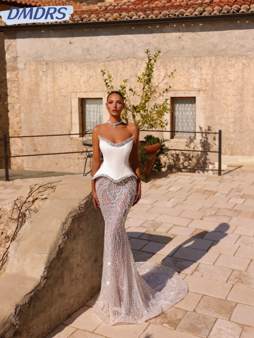 Dreamy Luxurious Beaded Evening Dress With Corest Shiny Pearls Strapless Wedding Party Gown Customized Mermaid Long Prom Dresses