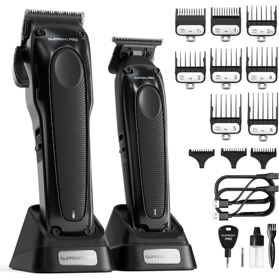 

Cordless Hair Trimmer Set for Men with Detachable Blade and Power Compensator Motor - Premium Barbers Kit with Charging Base -