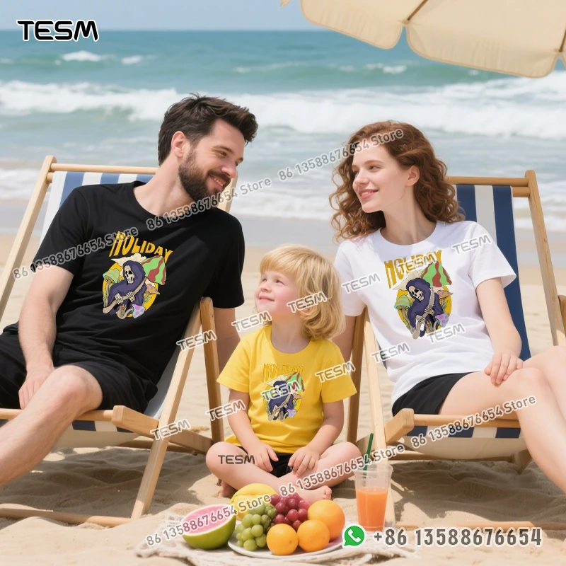 

TESM Skull And Mushroom Print Men Cotton T-shirt Casual Loose Short-sleeve Party Parent-child Outfit Mom Dad Family Vacation Top