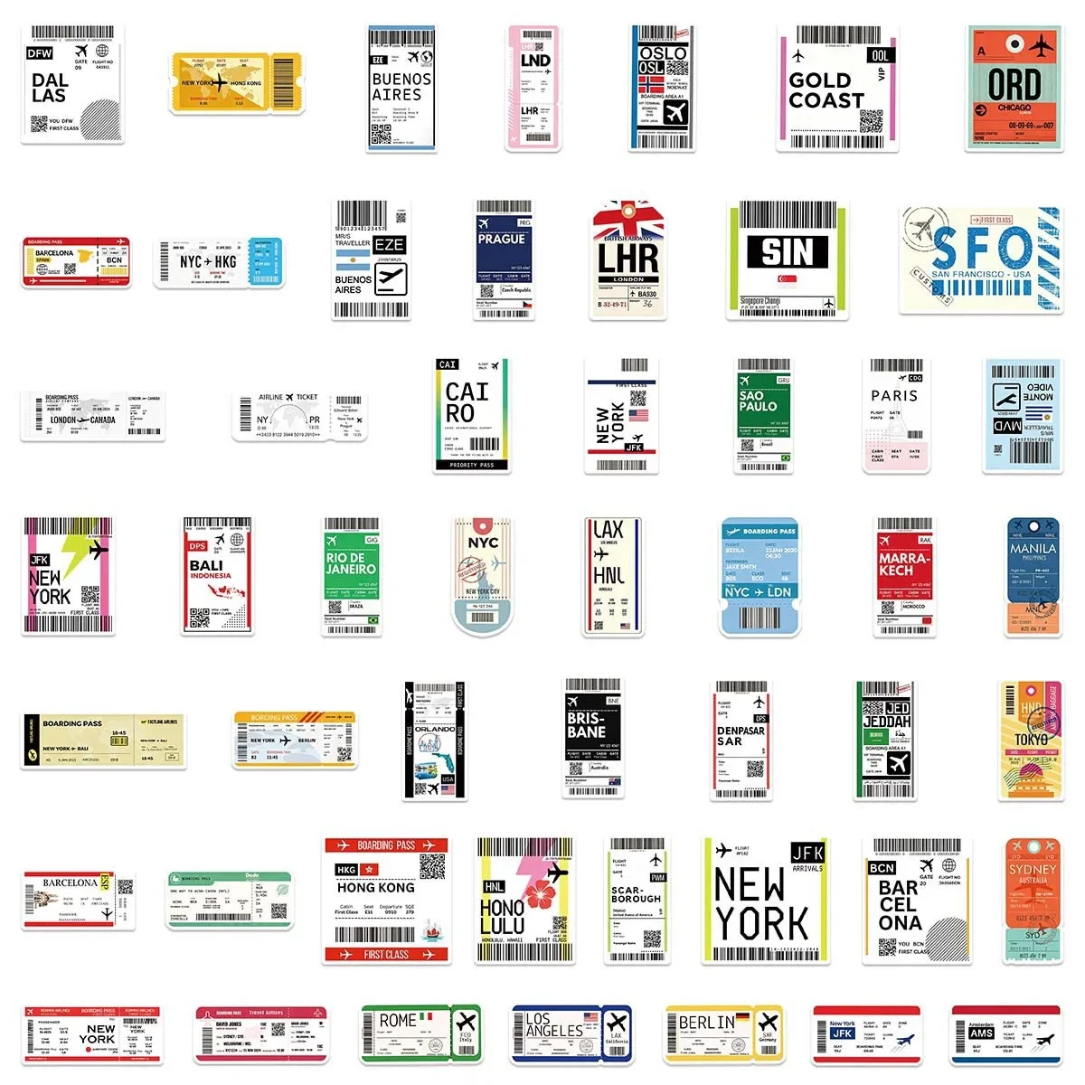 50 Stück Bordkarten- und Flugticket-Aufkleber für Laptop, Scrapbook, Gepäck, Gitarre, Helm, DIY-Graffiti, ästhetische Aufkleber – Detail 6