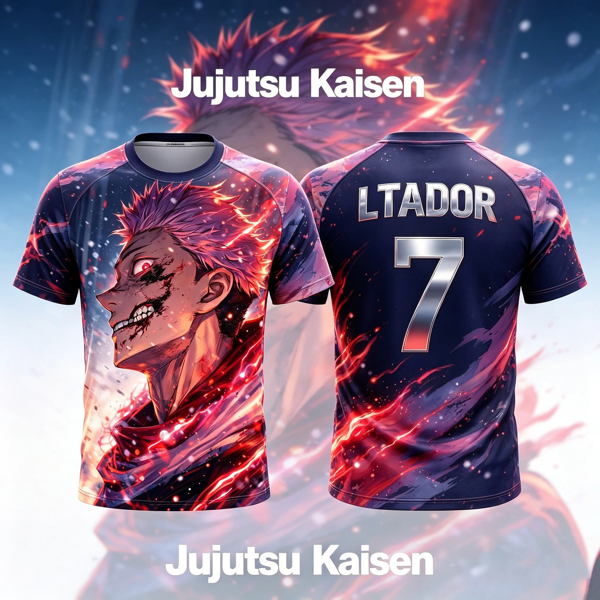 2026 Summer Jujutsu Kaisen Yuji Itadori Flame 3D Print Sports Jersey Oversized Anime Fan Tee