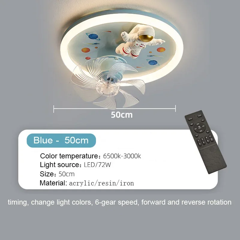 Imagem -06 - Ventilador de Teto Astronauta com Controle Remoto de Luz para Meninos e Meninas Lâmpada de Quarto Infantil Ventilador Giratório 360 ° Azul e Rosa 220v