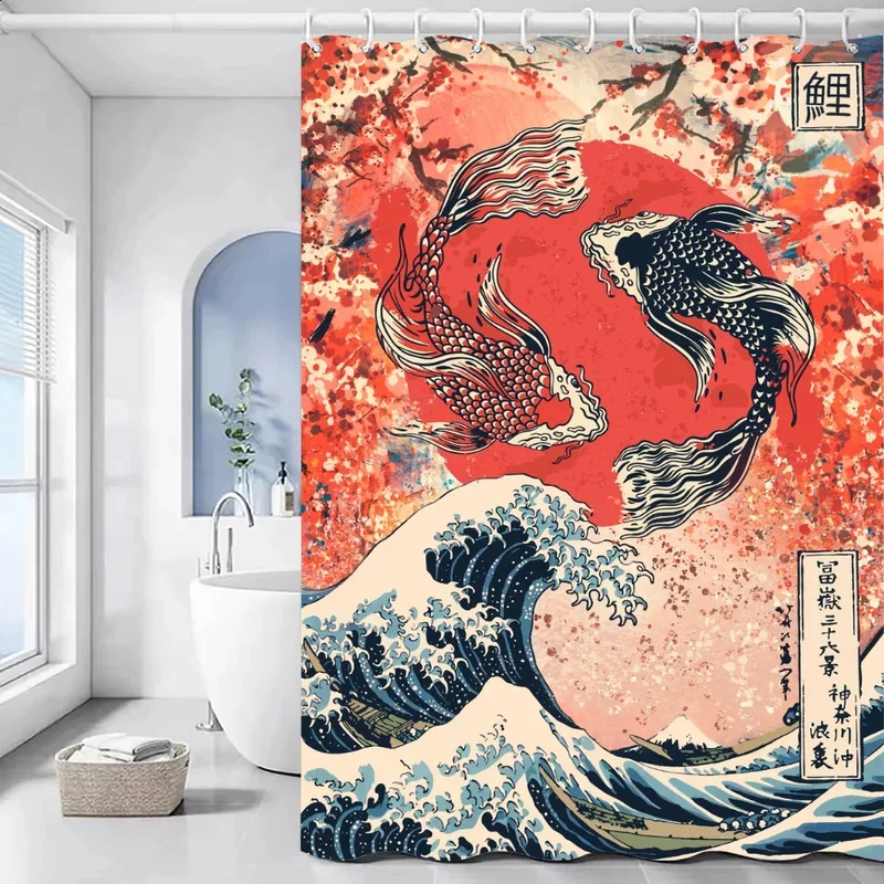 

Занавески для душа Carp Wave для занавески для ванной комнаты Набор аксессуаров для ванной комнаты Наборы для ванной Водонепроницаемая ткань Европейские товары HXT6@!