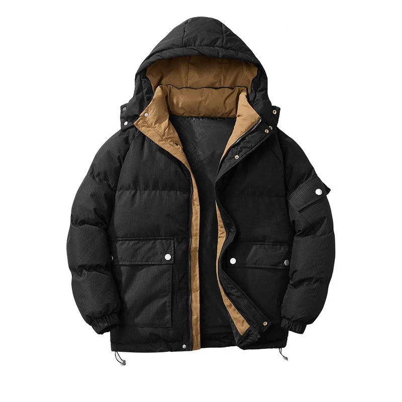 Winter neue Herren dicke und lockere einfarbige kälte beständige Baumwoll jacke mit Kapuze