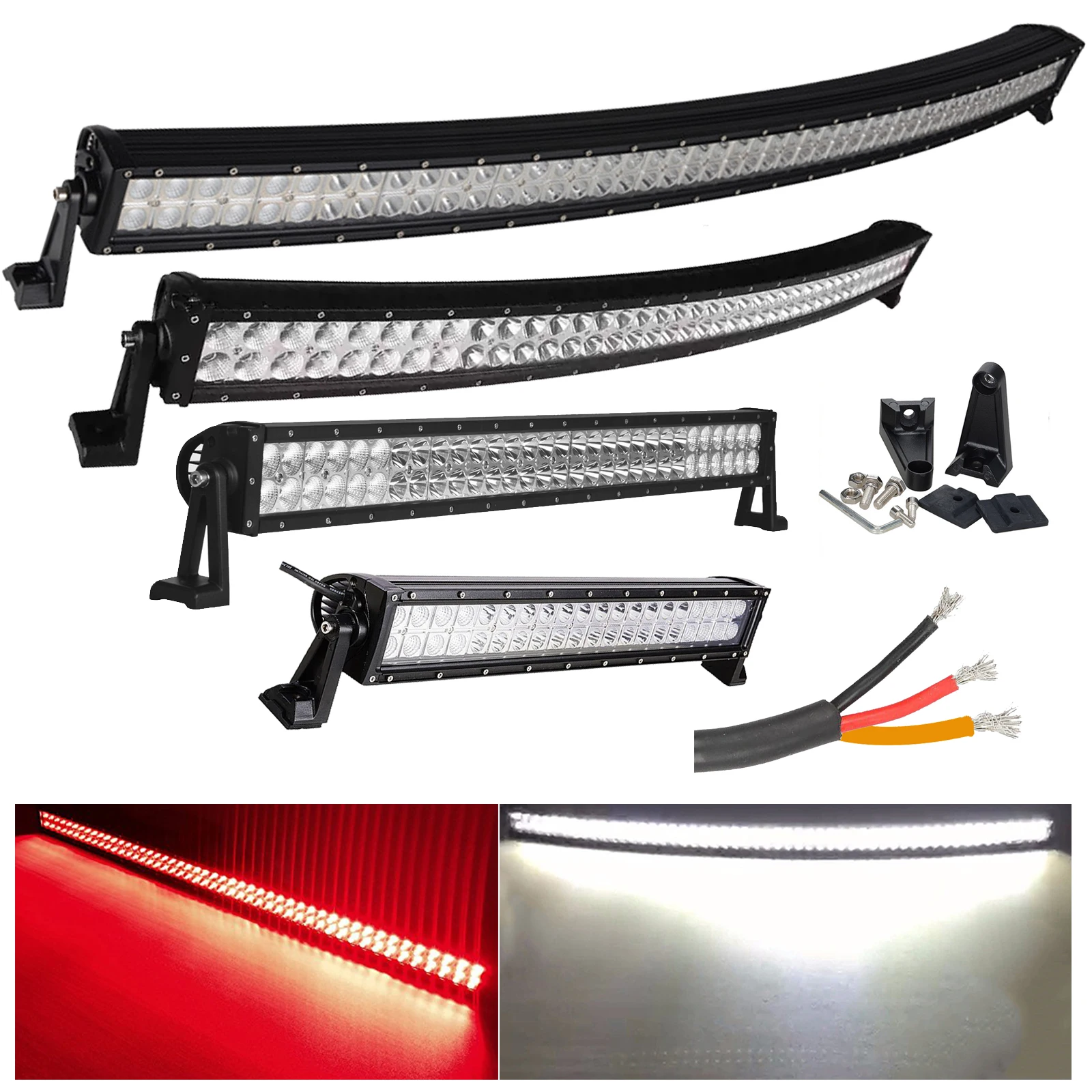 

Red White LED Light Bar 22 32 42 50 52 inch 600W Spot Flood Combo Dual Colors Off Road Work Driving for ATV Truck 4X4 SUV Boat