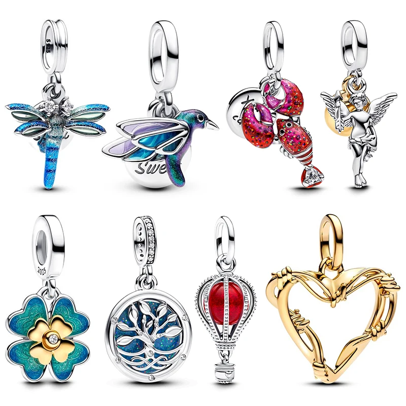 

Hot Sale 925 Silver Blue Animals Dragonfly Butterfly Dangle Charm Bead Fits Original Bracelet DIY Party Gift Fine Jewelry Making