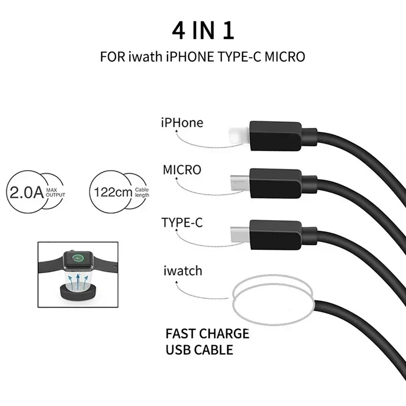 4 In 1  Magnetic Wireless Charger USB Type C PD Charging Cable Fast Watchfor iPhone 14 /Android Apple Watch iWatch 1-9 Ultra SE