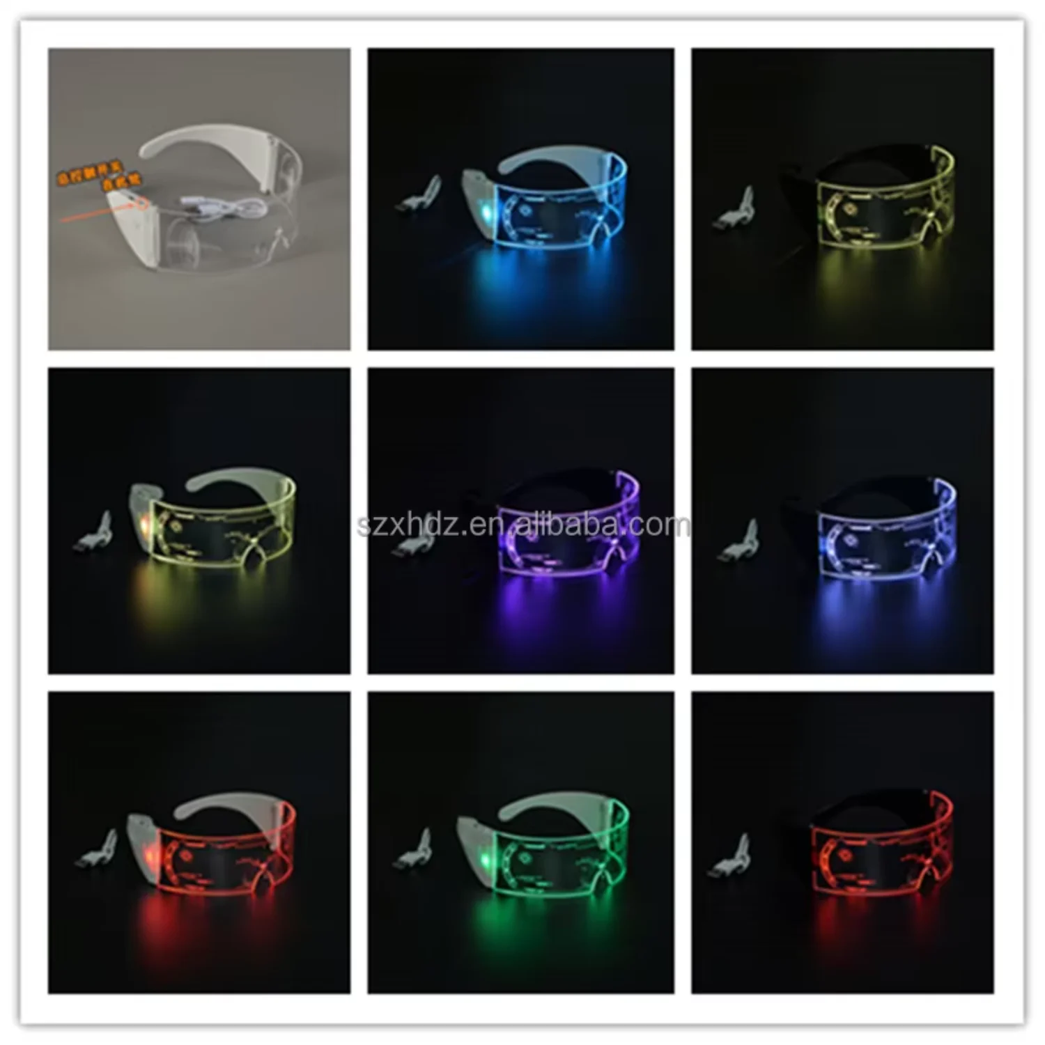 7 Colors 4 Modes Light Up LED Visor Futuristic Glasses Honeycomb Luminous  Glasses for  Favors Halloween Costumes