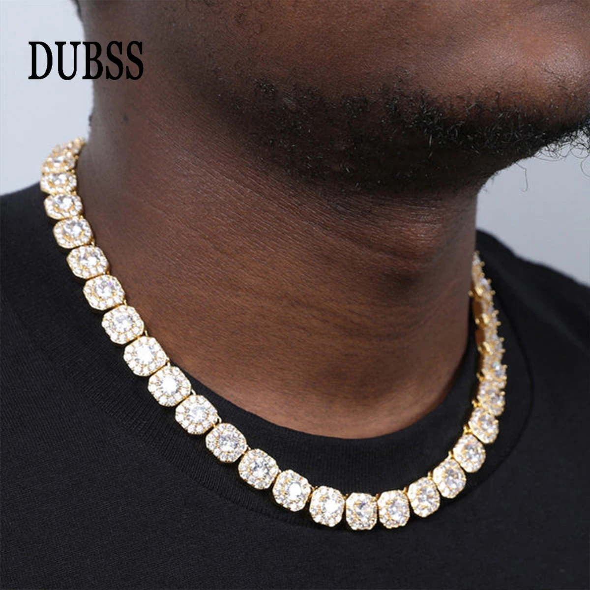 DUBSS Clustered Tennis Chain for Men Necklace Hip Hop Zirconia Copper Gold Color Fashion Rock Jewelry