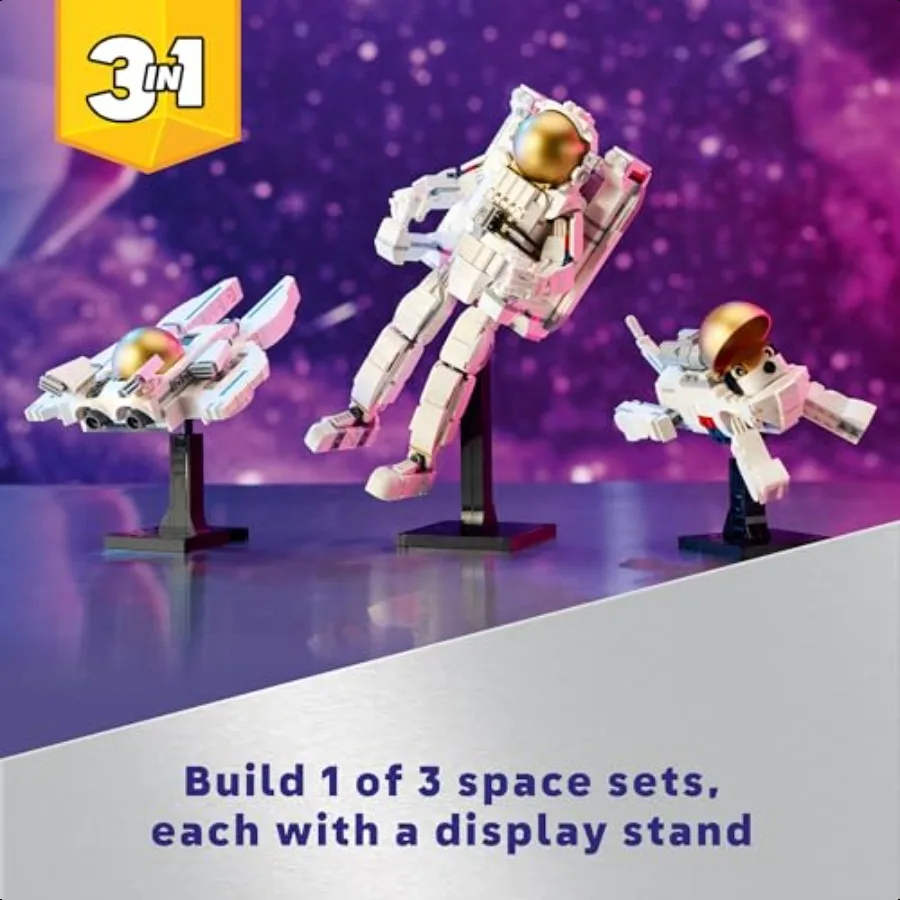 Créateur 3 en 1, ensemble de construction d'astronaute spatial, transforme de la figurine d'astronaute au chien spatial à Viper Jet, idée cadeau sur le thème de l'espace
