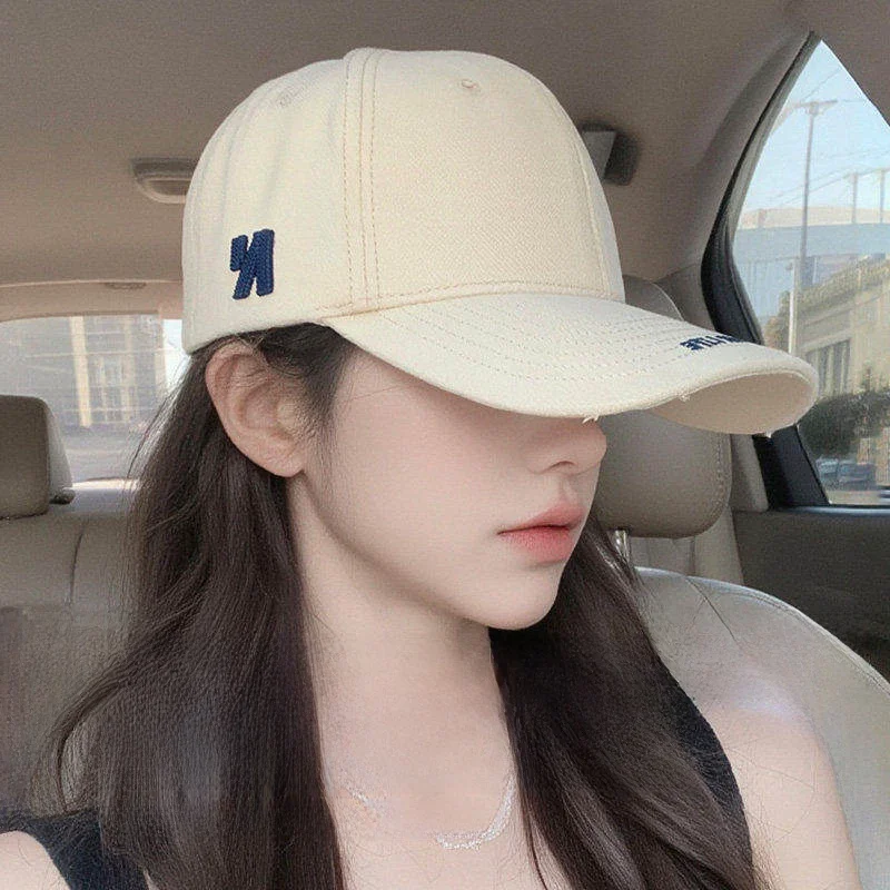 Korean Style Women's Baseball Cap Embroidered Wide Brim Hat Face Slimming Hard Top Duckbill Cap Spring 2026 New Model