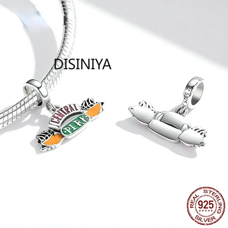 DISINIYA 925 Sterling Silver Friends Central Perk Pendant Yogurt Bottle Charm Coffee Shop Forever Love Bead for Bracelet Bangle