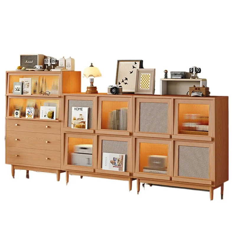Solid Wood Dining Side Cabinet Integrated Against Wall Chest of Drawers Combined Bedroom Locker Cherry Wood Color Living Room