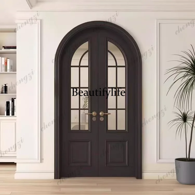Z138 Customization French Solid Wood Baking Paint Double Opening Glass Door, Original Wooden Door, Entrance Door, Indoor Door