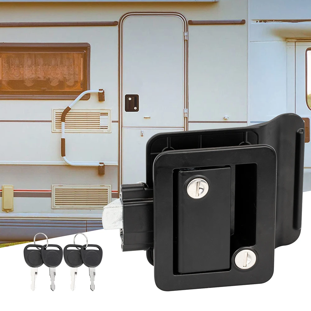 New Heavy-Duty RV Entry Door Lock Waterproof Metal Black Zinc Alloy With Key For Camper Van Van Storage Black Metal Door Locks