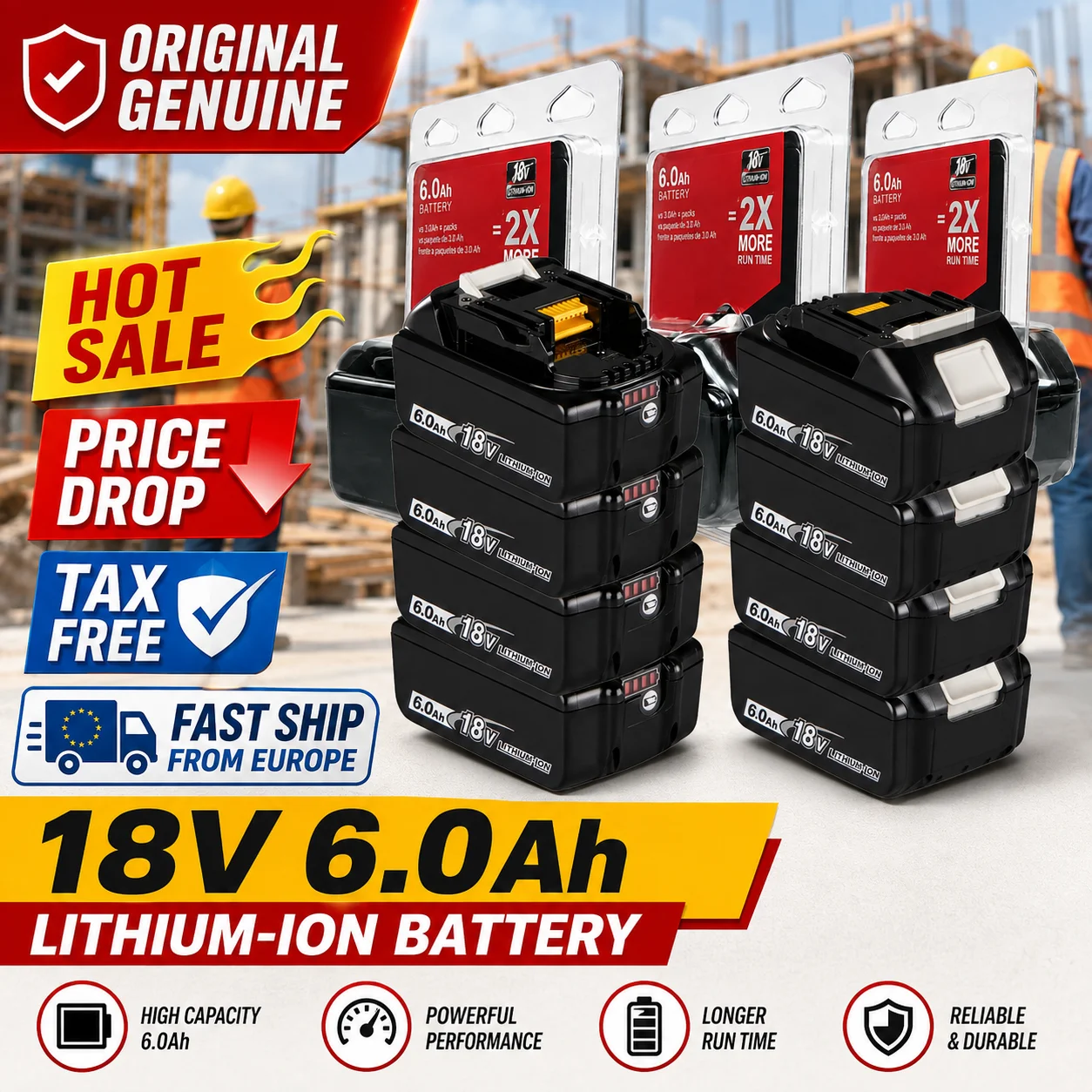 Für Makita Akku 18V 6000mAh Akkupack mit Anzeige für BL1860B BL1850B BL1830B