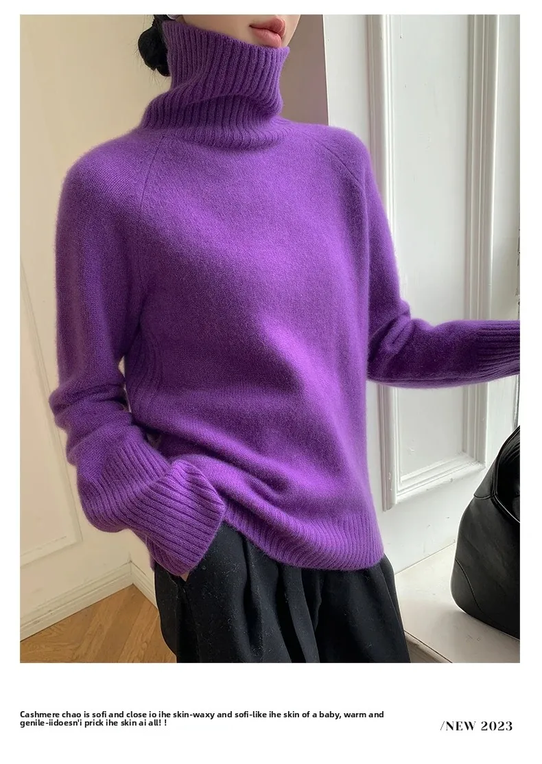 Women\'s Turtleneck Cashmere Sweater Loose Thickened Pullover Korean Style Lazy Wind Heavy for Autumn Winter