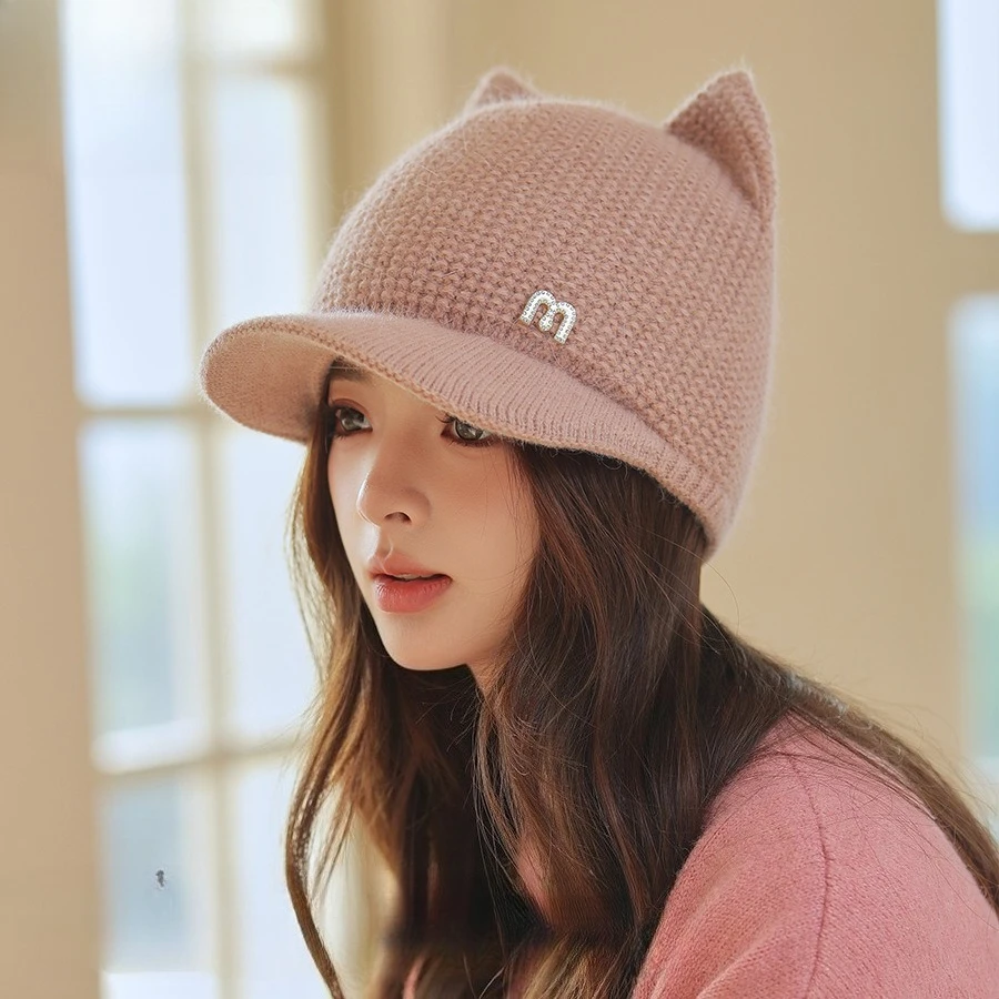 Korean Winter New M Standard Cat Ears Rabbit Fur Baseball Cap Korean Version Warm Thickened Age-reducing Cartoon Cap