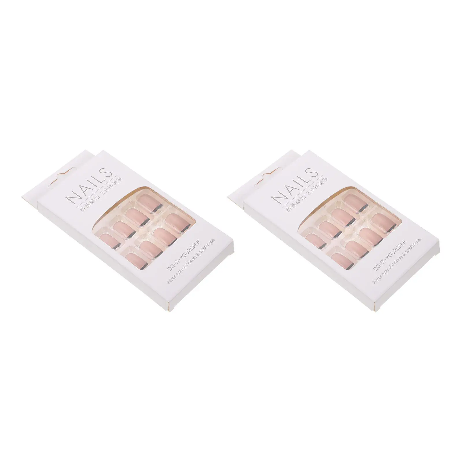 

2Sets Short Square Fake Nails Tips Jelly Glue Adhesive Wearable False Nail Decor for DIY Manicure Women Nail Art Supplies