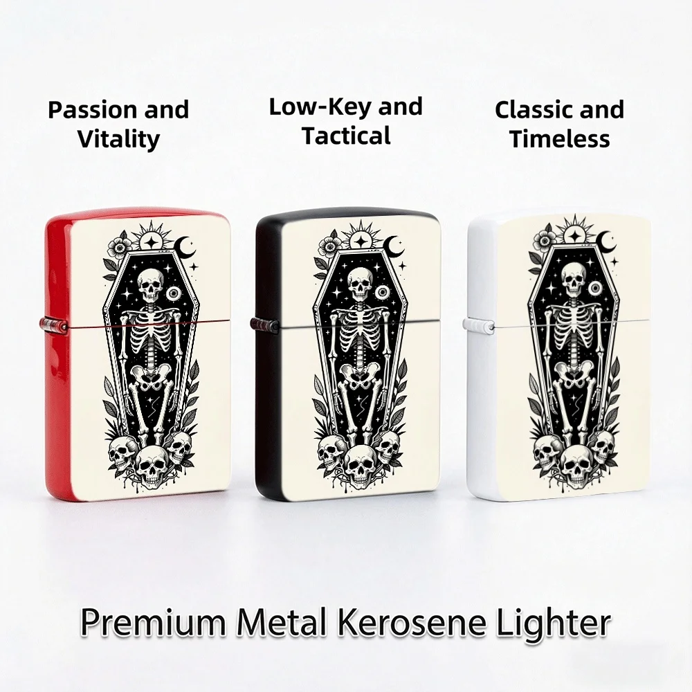 Vintage Flip Top Lighter lighters vintage Skeleton In Coffin Sun Moon Star Gothic Tattoo Style Print lighters for smokers Daily