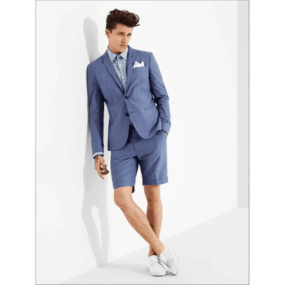 

Summer Linen Shorts Suit Two-piece Elegant Blue Grey Comfortable Business Casual Fashion New Style