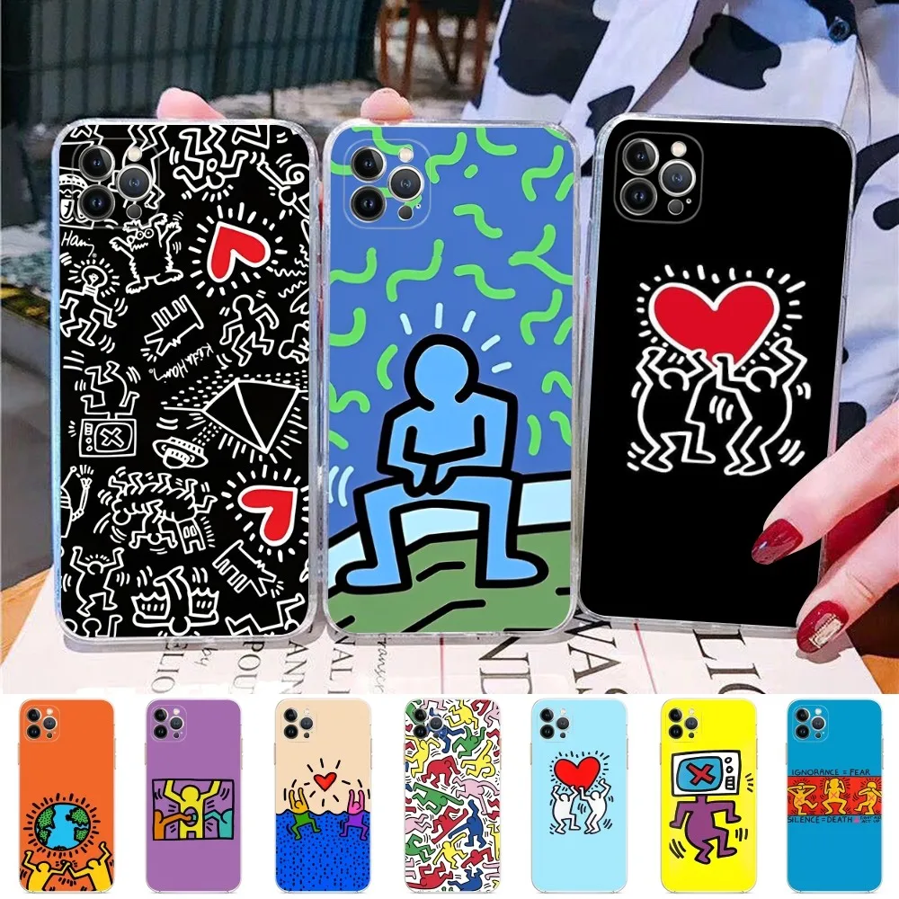 Colorful Print Graffiti Little Man Phone Case For iPhone 15 14 11 12 13 Mini Pro XS Max Cover 6 7 8 Plus X XR SE Funda Shell