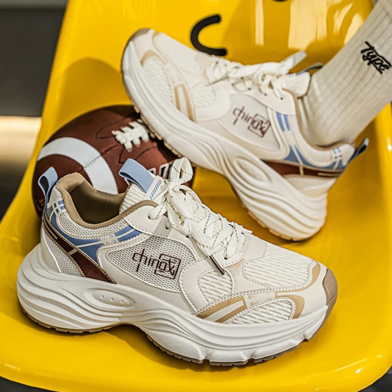 

Мужские спортивные кроссовки, разноцветные, на толстой подошве, на шнуровке, для активного отдыха весной и осенью, дышащие, модные, стильные