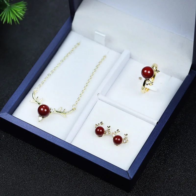 

Natural Raw Ore Purple Gold Sand Three-piece Set, Fashionable and Versatile Temperament Jewelry