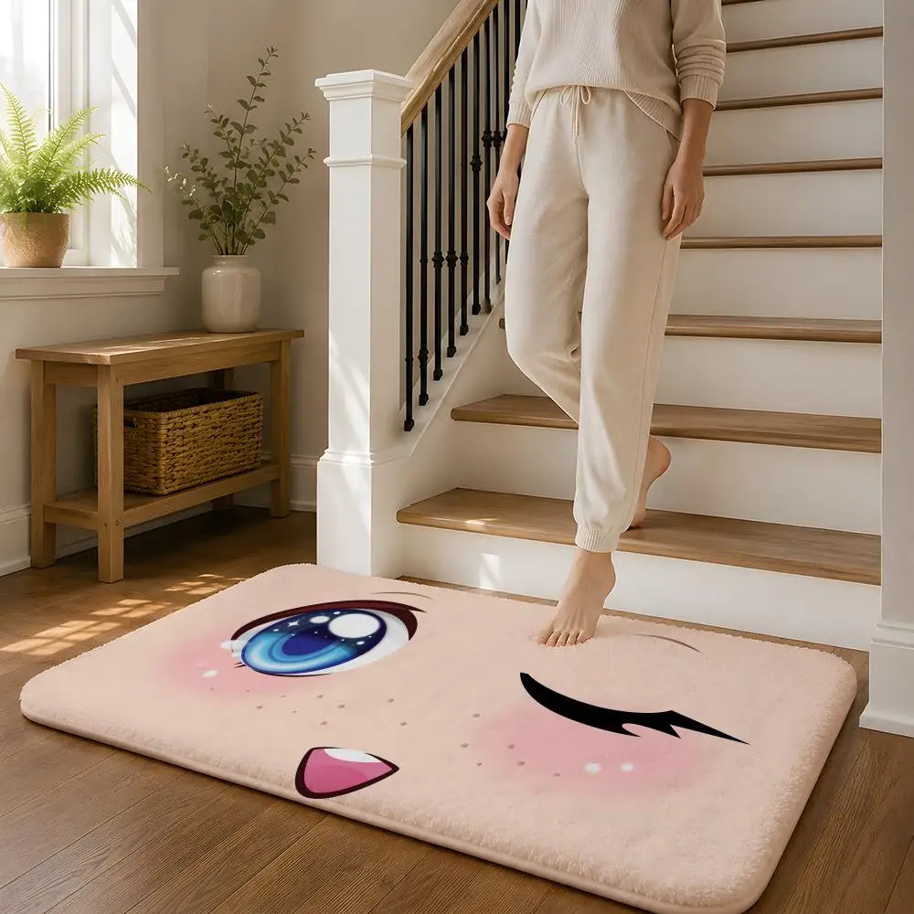 Cute Anime Girls Eyes Floor Mat Flannel Rug Non Slip Absorbent Soft Washable For Entryway Hallway Bathroom Kitchen Decor