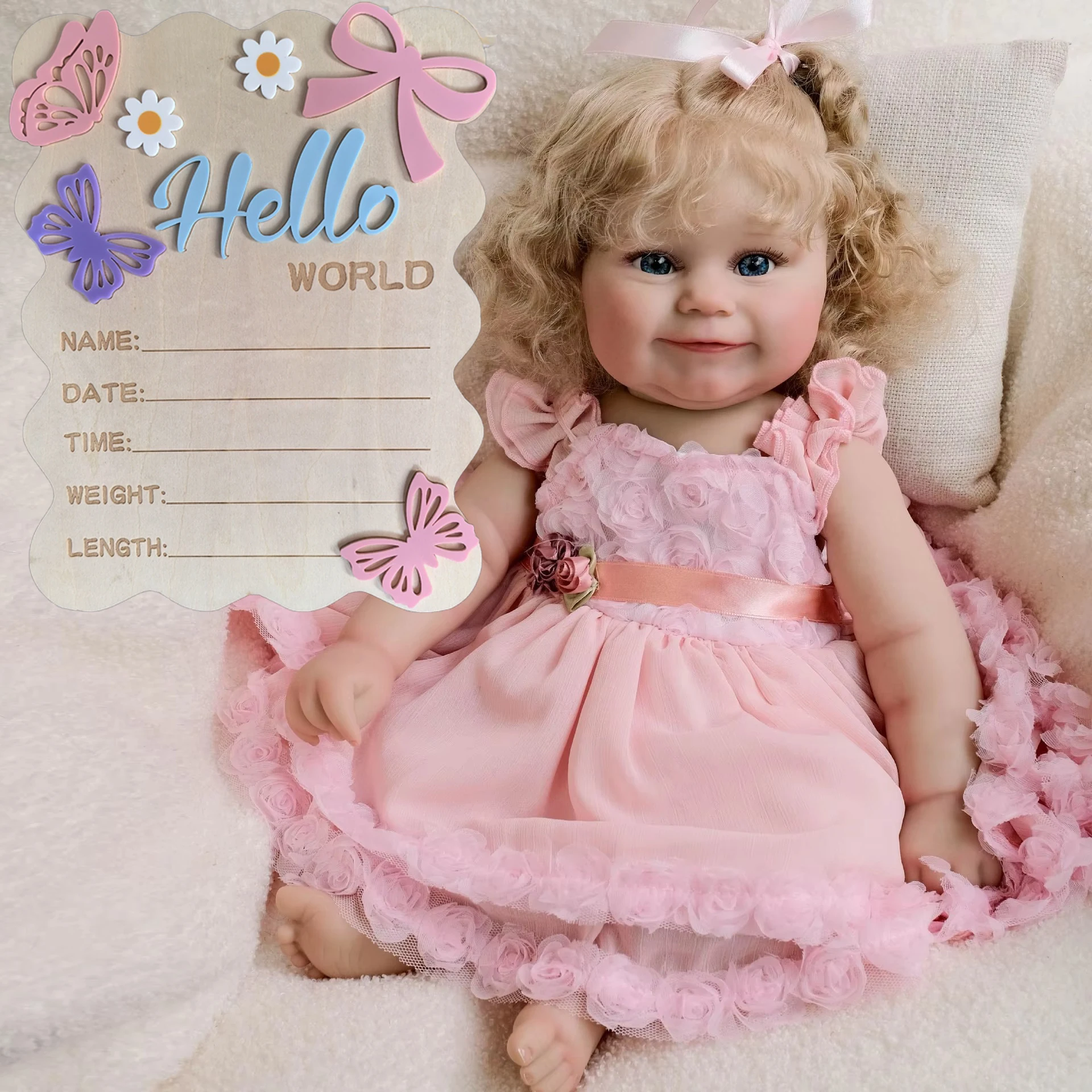 

20-inch Maddie Cute Simulated Doll withPink Flower Dress High Quality Soft Vinyl Silicone Reborn Doll with Implanted Hair NP18-2