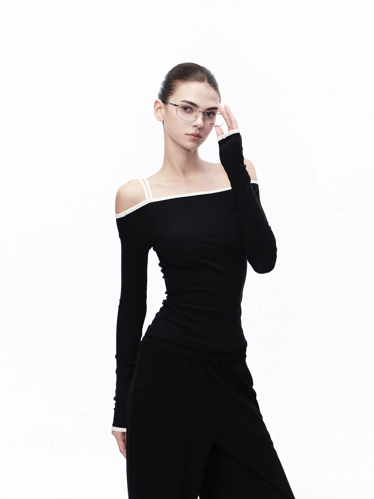 

JLAUNT Bla-oulder Long Sve Modal Women's T-irt Slim Fit Casual Spring Faion Ciwalk Travel Street Sle Top