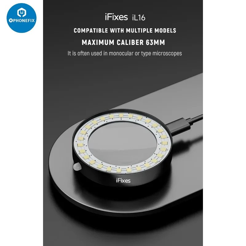 Aluminium Alloy 63mm Microscope Dust-proof High Brightness LED Ring Light Source TYPE-C Port for Phone Soldering Repair Tool