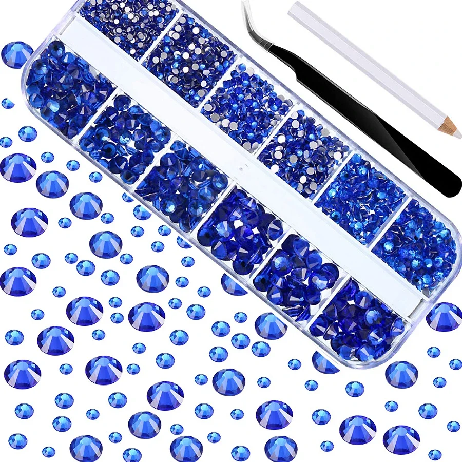 

6 Sizes Flat Back round Rhinestones Kit with Tweezers And Pickup Pen for Crafts Nail Art Facial Art Clothing Jewelry Making