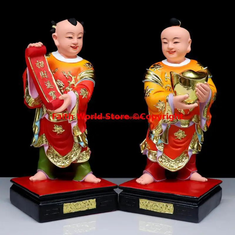 2025 A pair ZHAO CAI TONG ZI gods statue God of Wealth's Left Right Attendants Wholesale Taoist Buddhist supply Temple Worship