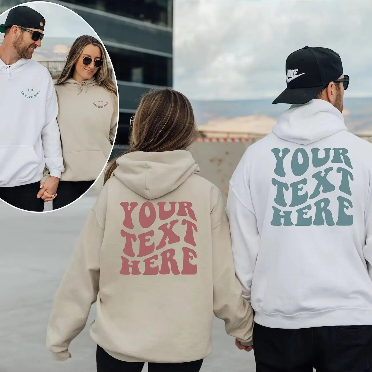 

Couple's Custom Text Hoodie Sweatshirt for Women and for Men Design Your Text Here Personalized Present for Valentine's Day