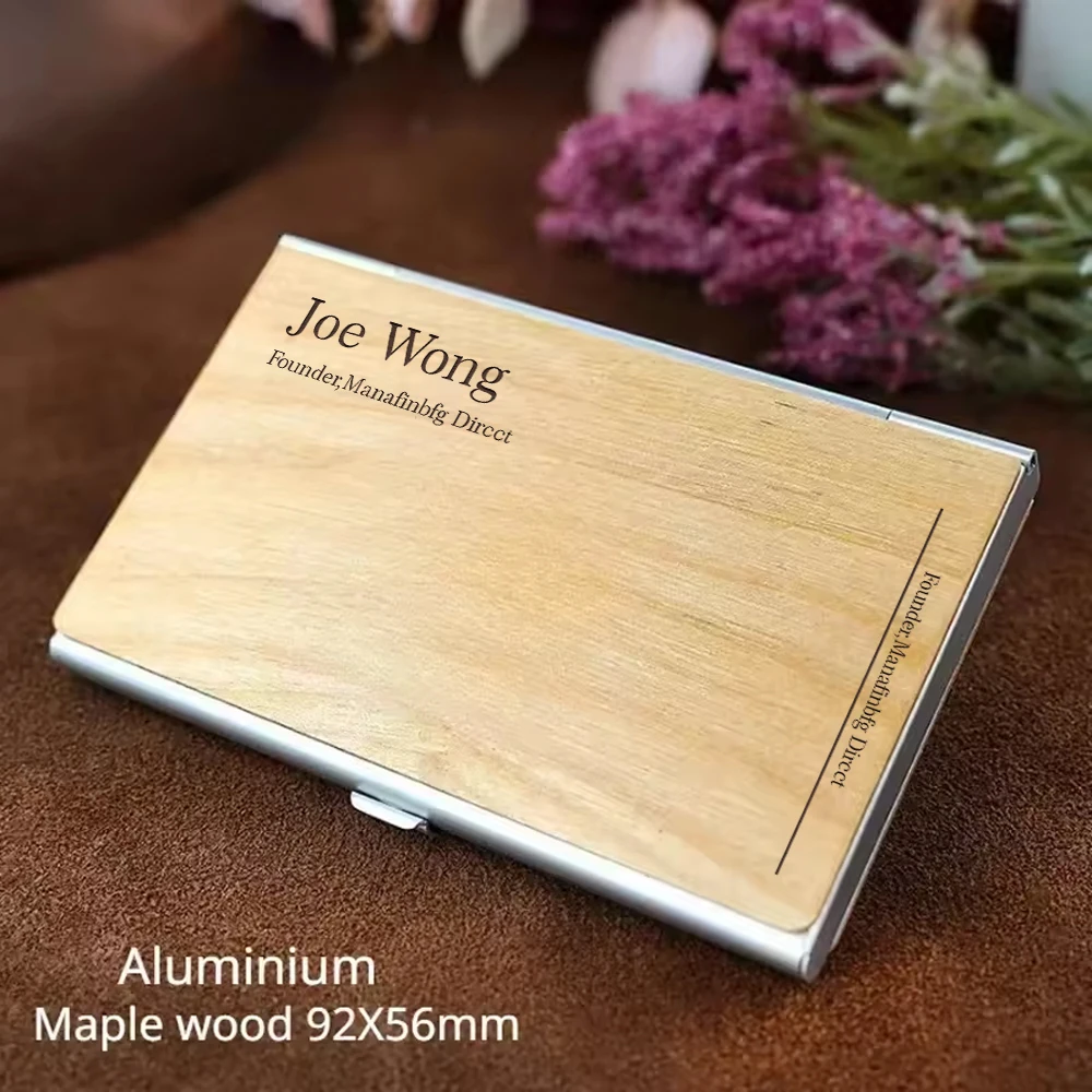 Wooden aluminum alloy flip card bag can be engraved with words and can hold credit cards/ID cards. It is light and thin to the p