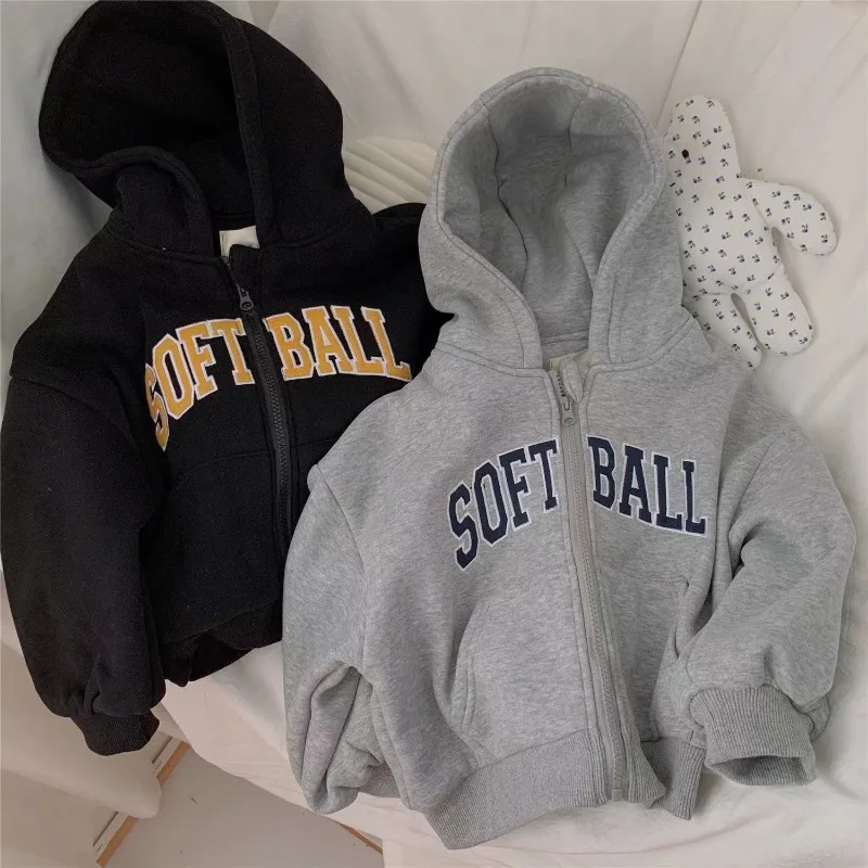 2026 Spring New Children's Sweatshirts Children's Clothing Top Sports Coat Cotton Zipper Long sleeved Sweater Hooded Cardigan