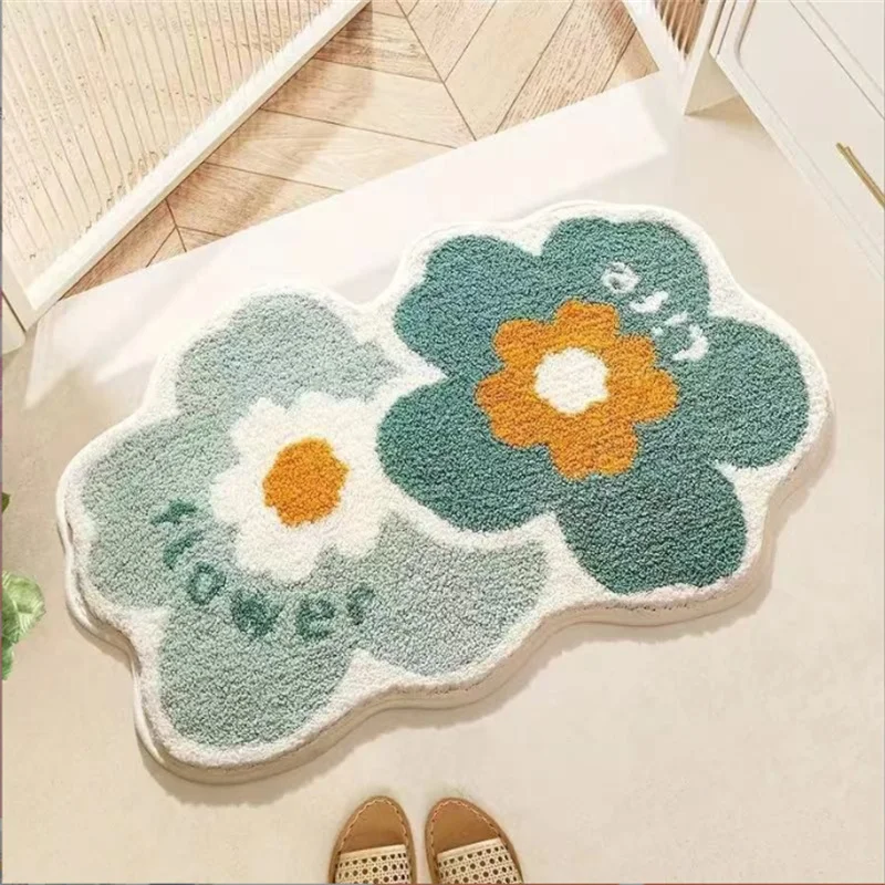 40x60cm Absorbent Non-Slip Bath Mat with Small Fresh Flower Design Home Entrance Bedroom Toilet Bathroom Floor Rug