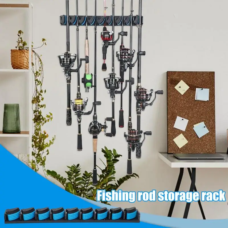 Vertical Fishing Rod Holder Wall Mounted Fishing Rod Rack Rod Stand Fishing Rod Organizer For Garage Room Holds Up To 9 Rods Or